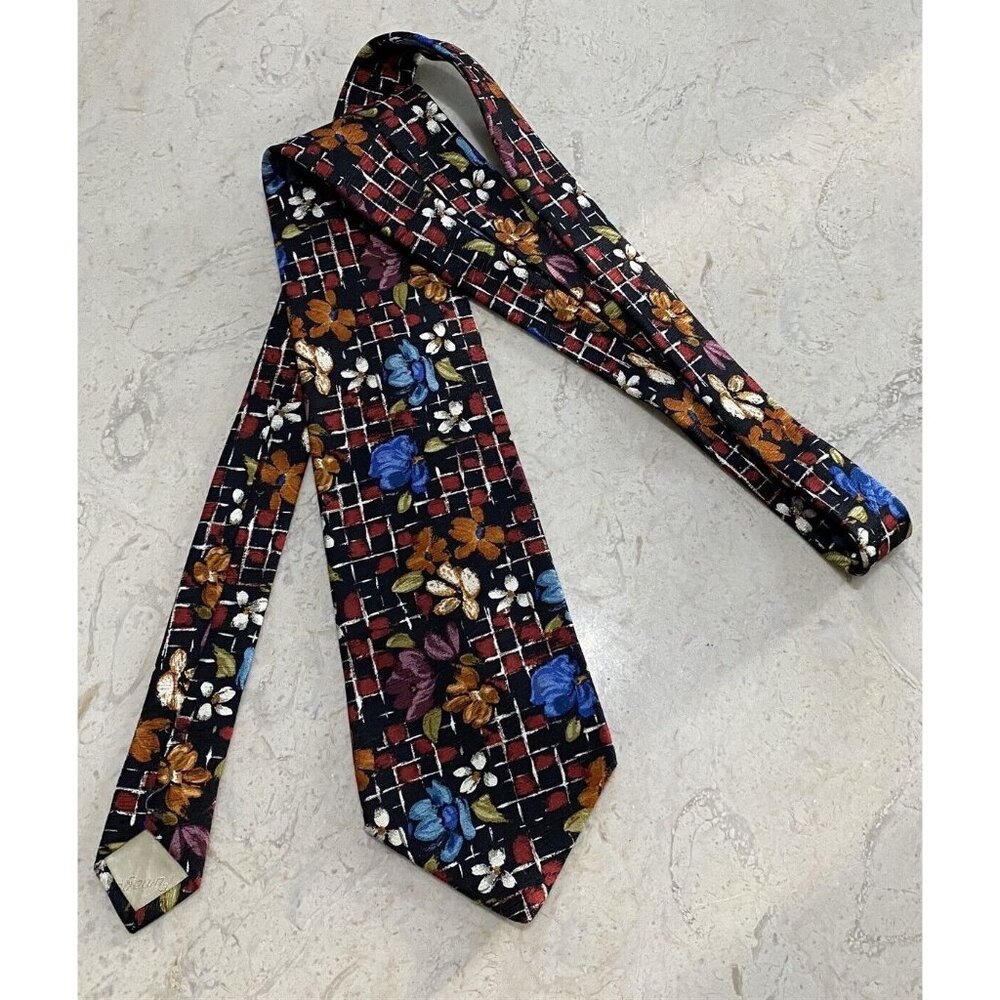 Vintage Mens Necktie Tie Fumagalli's Neiman Marcus Floral Silk made in Spain